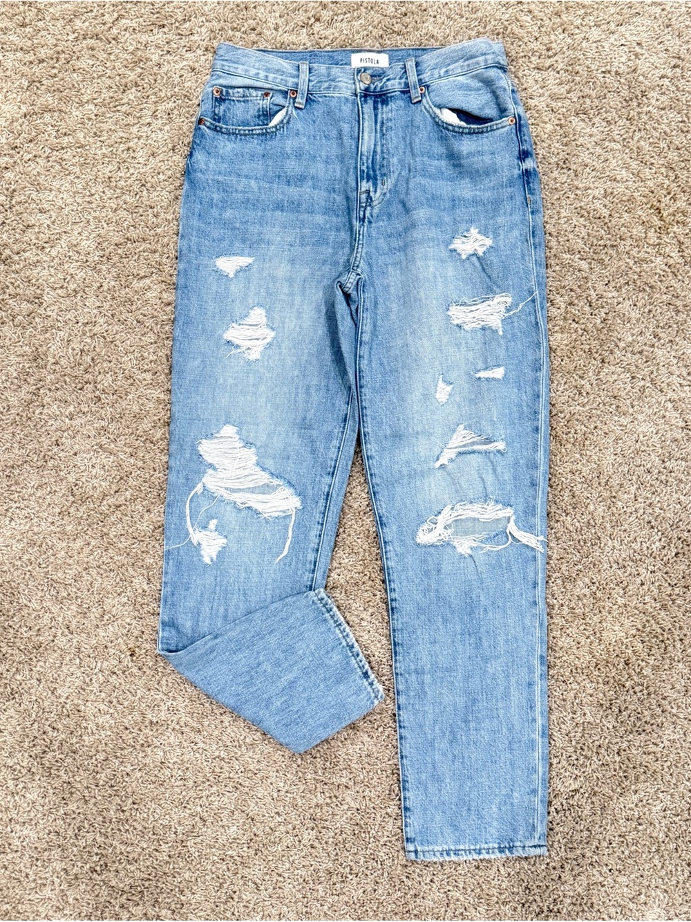 Pistola Distressed High Rise Boyfriend Jeans Relaxed Fit Size 28